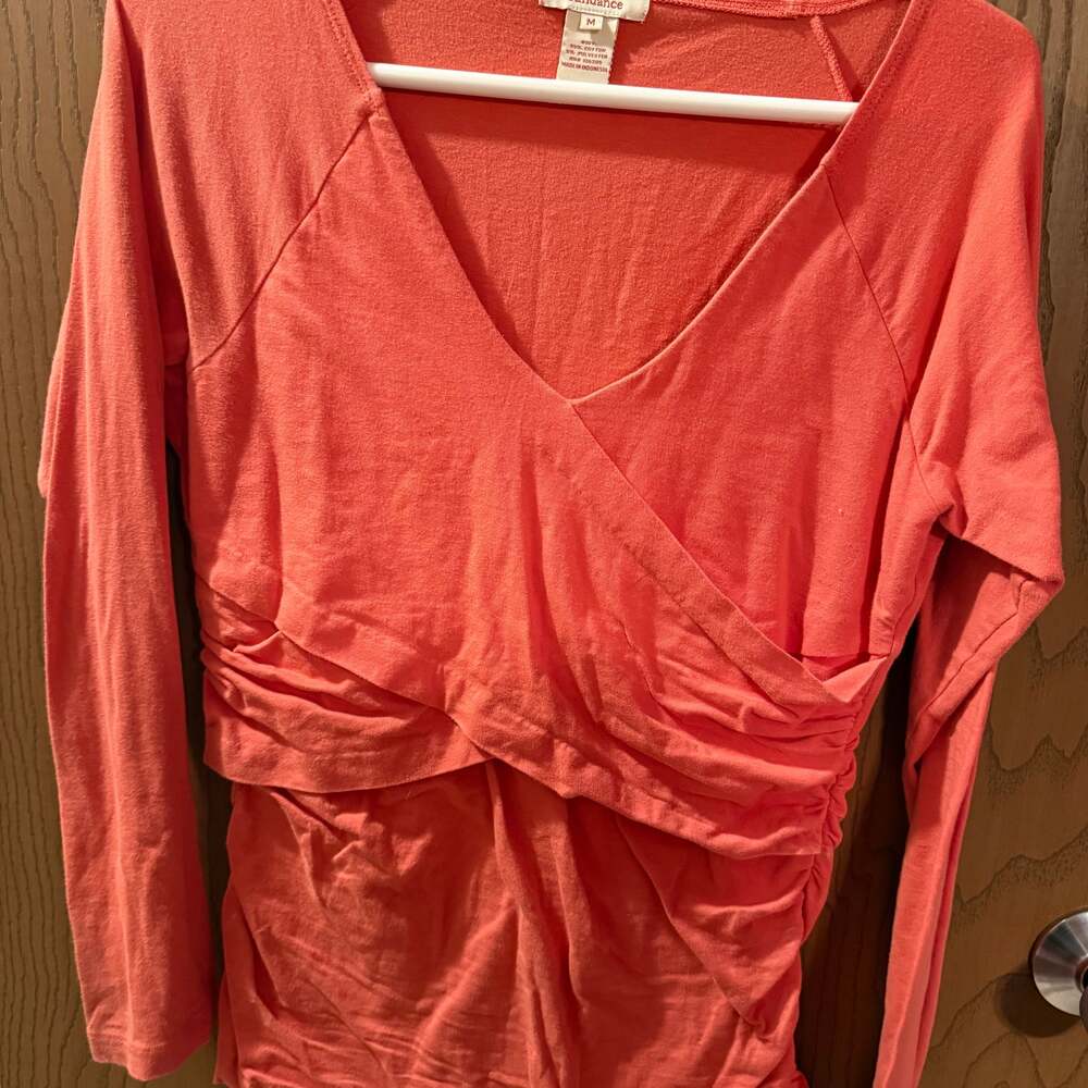 Sundance Women's Coral Faux Wrap Ruched V-Neck Top - Size M